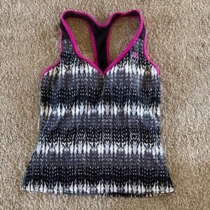 Zeroxposure  Black & White Patterned Racerback Tank with Fuchsia Trim